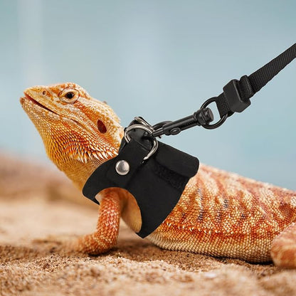 ADOGGYGO Bearded Dragon Harness Leash Set- 3 Size Pack Lizard Harness, Lizard Reptile Walking Leash for Bearded Dragon Reptiles (Black)