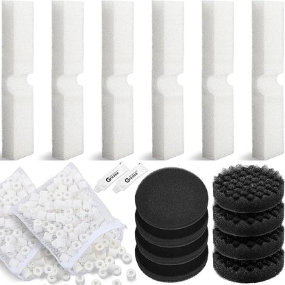 18 Pcs Replacement Filter Media Kit Compatible with Fluval Fx4/fx5/fx6 Aquarium Filters Including Biological-Foam Pads, Biological-Foam Block, Media, Carbon Foam Pad, Silicone Lube