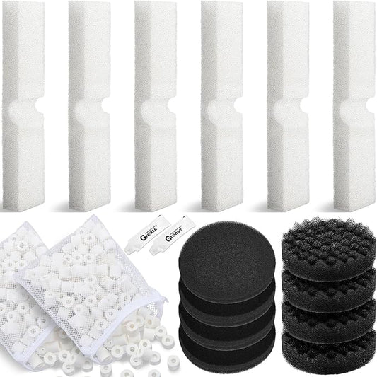 18 Pcs Replacement Filter Media Kit Compatible with Fluval Fx4/fx5/fx6 Aquarium Filters Including Biological-Foam Pads, Biological-Foam Block, Media, Carbon Foam Pad, Silicone Lube