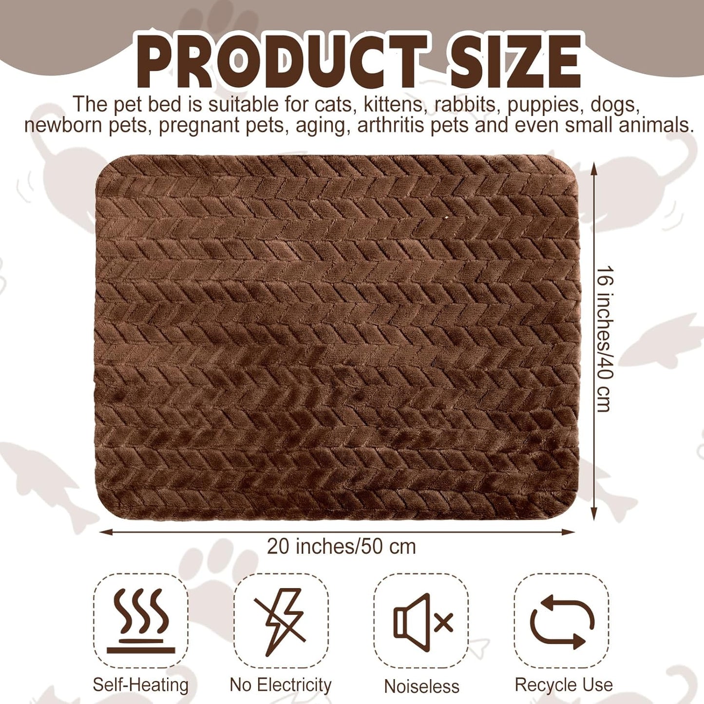 4 Pack Self Heating Cat Pad 16 x 20 Inch Self Warming Cat Bed Non Slip Warm Dog Pad Mat Washable Pet Kennel Crate Bed Mat for Indoor Outdoor Pets(Dark Coffee,16 x 20 Inch)