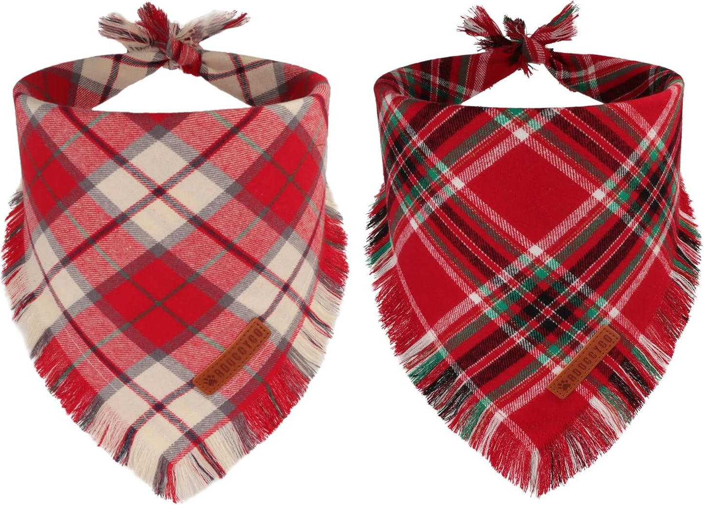 ADOGGYGO Christmas Dog Bandanas with Tassels, Stylish Plaid Xmas Pet Scarf Bib, Soft Cotton Fabric, Red Plaid Christmas Bandanas for Extra Large Dogs (X-Large)