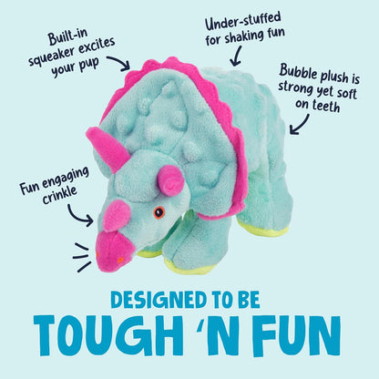goDog Dinos Frills Squeaky Plush Dog Toy with Chew Guard Technology, Durable Fabric & Squeaker for Active Play, Teal, Small