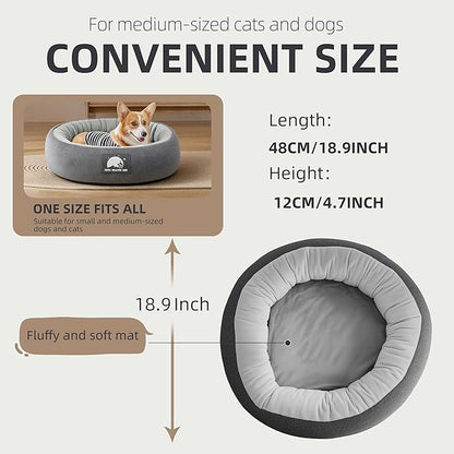 Heated Cat Bed for Small Cats, 19" Soft & Cozy Donut Pet Bed with Timer & Temp Adjustable Heating Pad for Indoor Kitten, Electric Warmer(A) (Black)