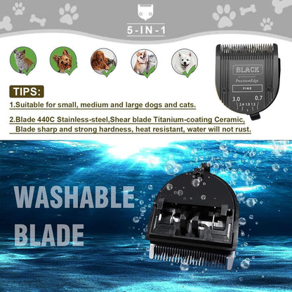 Adjustable 5 in 1 Blades Dog Grooming Blades Compatible with Wahl Animal Clipper Arco, Bravura, Chromado, Creativa, Figura, and Motion Pet, Dog, and Horse (BLACK/3PC)