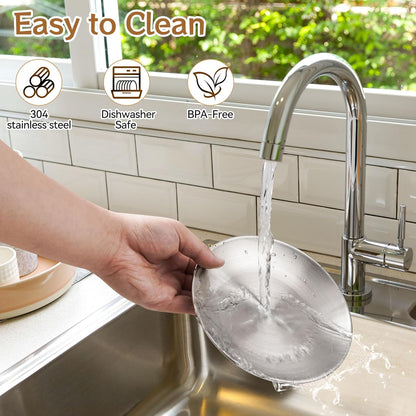 Cat Food Bowls, 2 Pcs Stainless Steel Cats Food and Water Whisker Fatigue Shallow Dishes, Small Dog Puppies Fat Faced Cat Kitten Supplies (2 Plates with Stand)