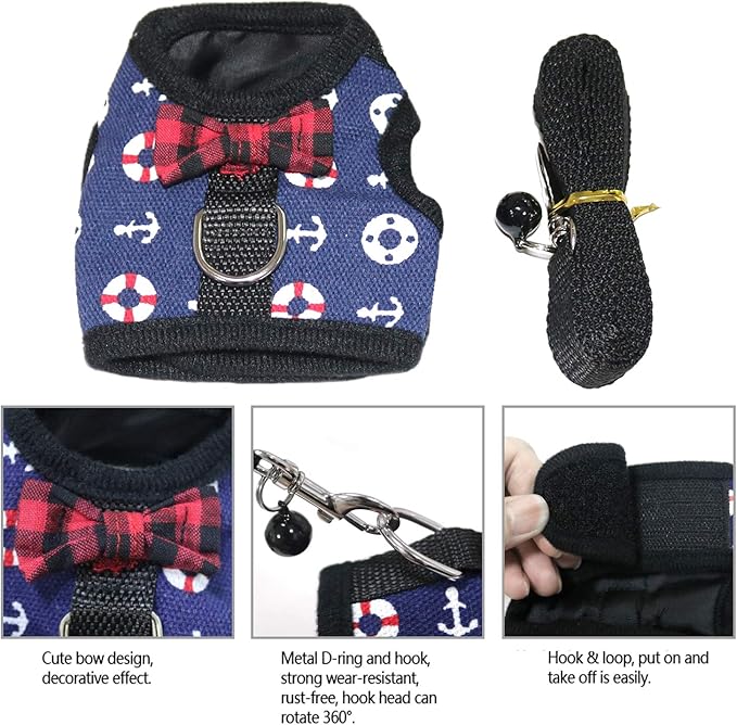 Rypet Ferret Harness and Leash - Soft Mesh Small Pet Harness with Safe Bell, No Pull Comfort Padded Vest for Guinea Pig, Hamster, Rats and Similar Small Animals