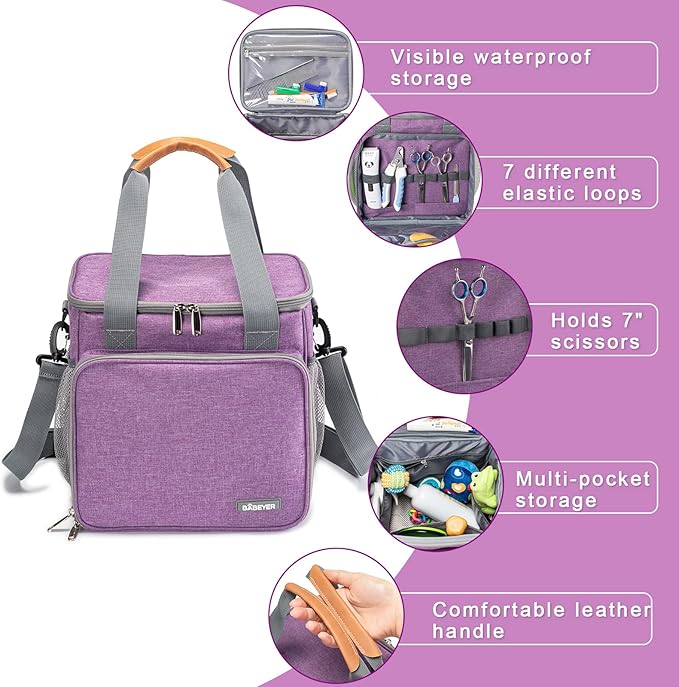 Pet Grooming Bag, Dog Grooming Supplies Organizer Tote Bag, Perfect for Pet Grooming Tool Kit Accessories-Purple