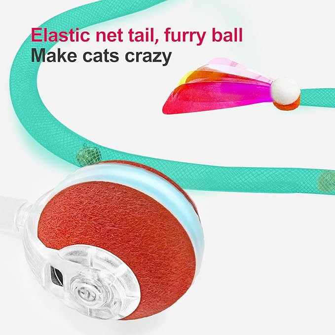 Interactive Cat Toys for Indoor Cats,The 3rd Generation Agile Moving Cat Ball with Elastic Mesh Tail,Automatic Kitten Toys for Bored Indoor Adult Cats,Motion Activated (Green)