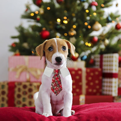 ADOGGYGO Christmas Dog Necktie Pet Tuxedo Christmas Dog Neck Tie Collar with Red Plaid Tie for Small Medium Large Dogs Pets (Small, Red)