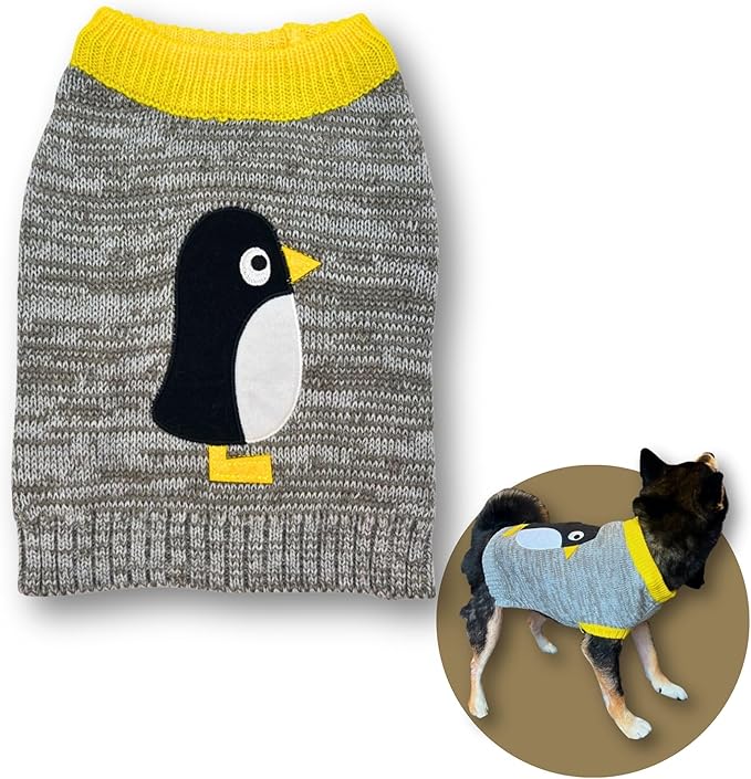 Cute Sweater for Dogs and Cats Soft Flannel Pet Outfit Warm and Cozy Animal Hoodie Small to Large Pet Clothes for Halloween Parties and Everyday Wear (X-Small, Grey Pinguin)