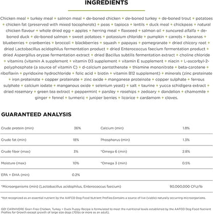 Go! Solutions Carnivore, Grain-Free, Protein Rich Dry Dog Food, Chicken, Turkey and Duck Puppy Recipe, Small Kibble, 12 lb Bag