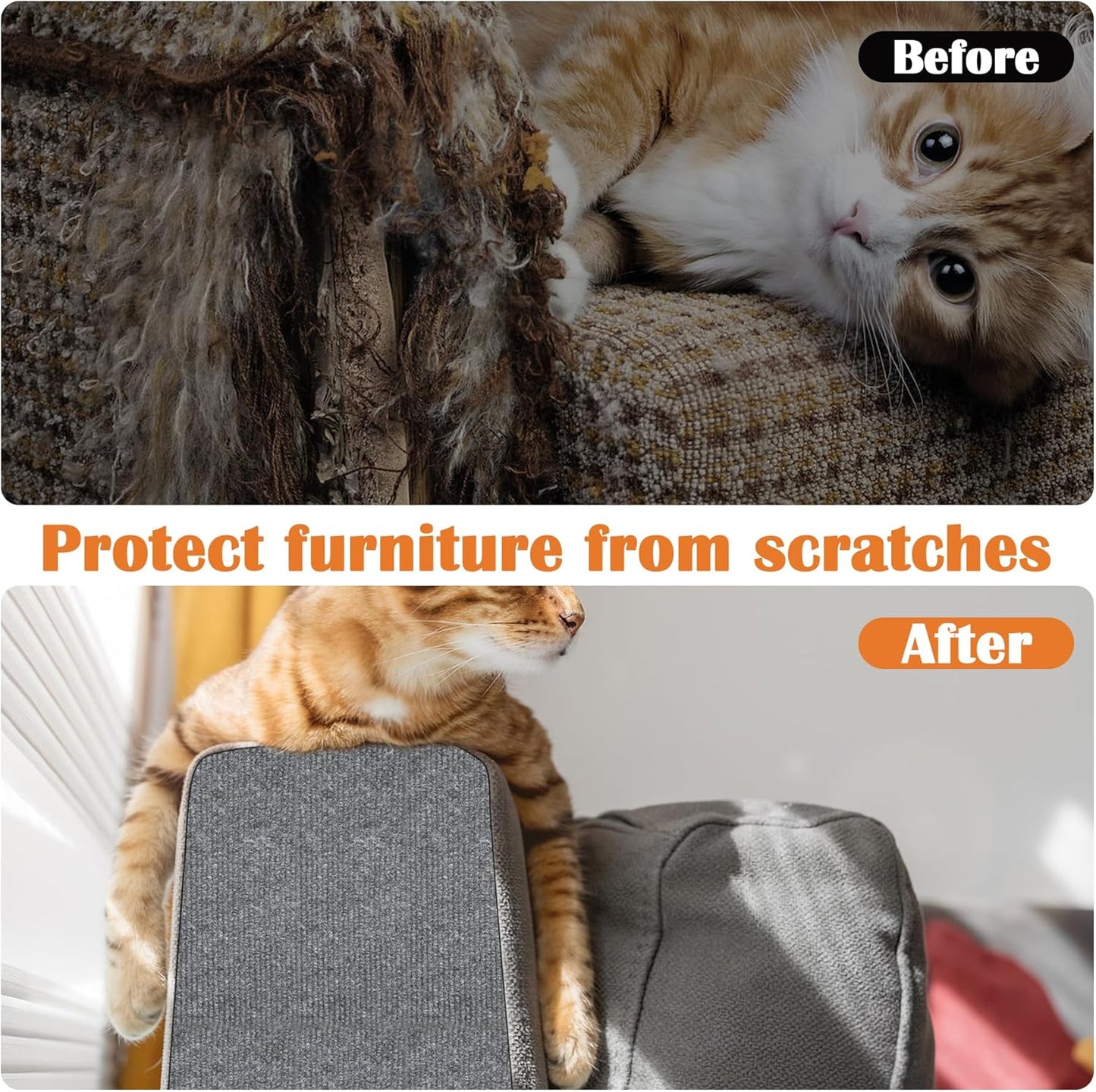 Cat Scratch Furniture Protector - 40" x 17" Trimmable Self-Adhesive Cats Claws Scratch Pads, DIY Cat Climbing Couch Protector for Scratch Post Cat Tree Replacement Indoor (Light Gray)