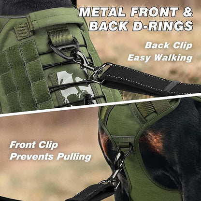 WINGOIN Green Tactical Dog Harness for Large Dogs, Heavy Duty No Pull Dog Harness with Handle, Adjustable Reflective Military K9 Big Pet Vest for Husky, Doberman, Walking, Training, Hunting (XL)