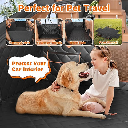 Hard Bottom Car Seat Cover for Dogs,Waterproof Dog Seat Cover for Back Seat Extender,Scratch-Proof and Anti-Slip Car Dog Hammock for Large Dogs SUV,Black(Holds 500 Lbs)