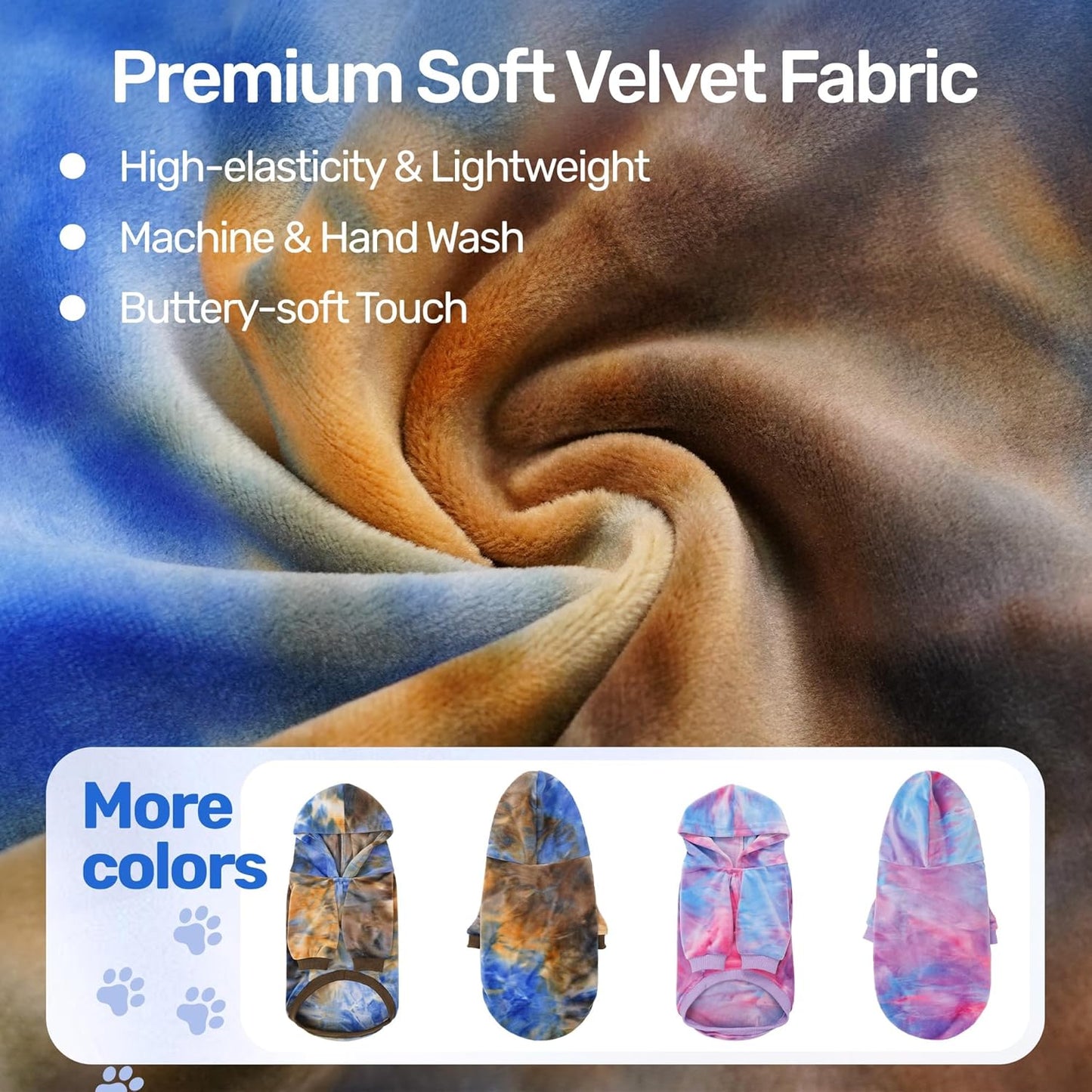 WOYYHO Tie Dye Dog Hoodie & Sweatshirt - Premium Velvet Soft Lightweight Pullover for Small Medium Dogs, Cozy Puppy Sweater for Puppy Dachshund French Bulldog, Multi Blue Browm XL