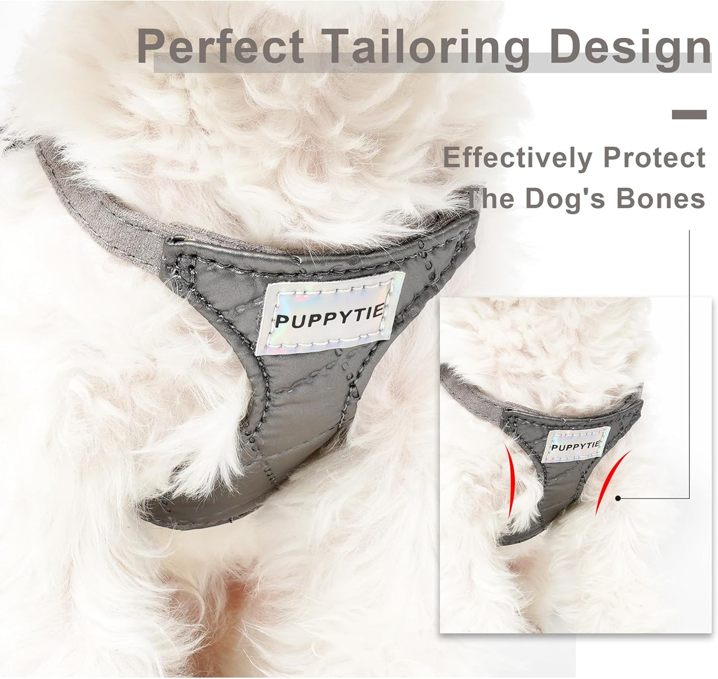 Puppytie No Pull Small Dog Harness with Multifunction Dog Leash,Lightweight Soft Adjustable No Choke Escape Proof Pet Harness Vest Pet Harness Vest,Glossy Grey,S