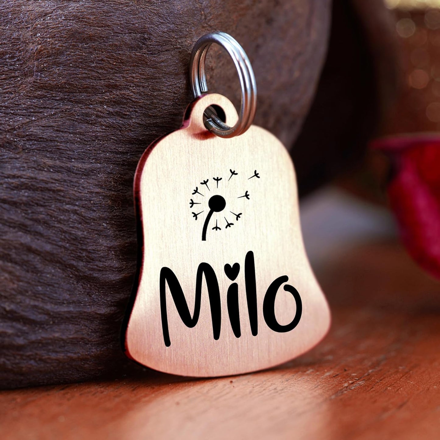 Ultra Joys Cat ID Tag Personalized Pet Tags, Durable Stainless Steel Small Pet Mini Dog Cat Tag Lightweight - Bell Tag in Rose Gold