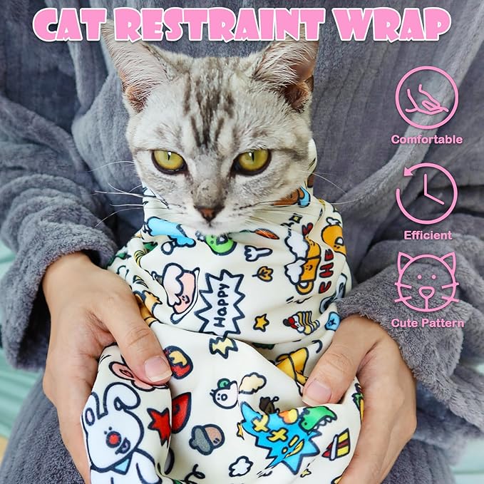 Cat Wrap for Cutting Nails Large Size 31.5in Self-Adhesive Cat Grooming Wrap Cat Nail Clipper Hammock Cat Restraint for Nail Clipping Cat Grooming Supplies(Under 18lbs)