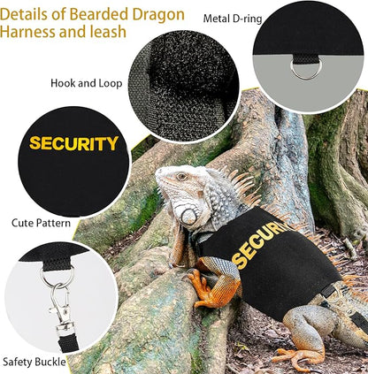 Bearded Dragon Harness and Leash Set - Security-Style Escape Proof Adjustable Reptile Lizard Vest with 5 ft Short Leash for Walking Outdoor (Costume Vest Design)