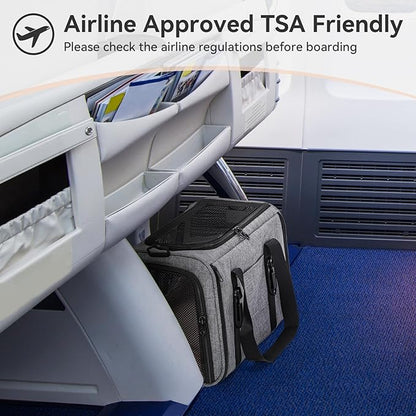 PETSFIT Cat Car Carrier for Small/Medium Cats Dogs, 18"x11"x11" Airline Approved Cat Carrier, with Patent Safety Buckles and Escape-Proof Zipper - Safeguarding Car Travel, Airplane, Vet, Outdoor