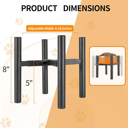 Lifted Dog Bowl Stand - Without Bowls, Single Raise Pet Food Table Adjustable Wide 6-10", Tall 8 10 12" - Bowl Stand Size Optional, Dog Bowls Holder Elevated for Small Medium Large Dogs Breed