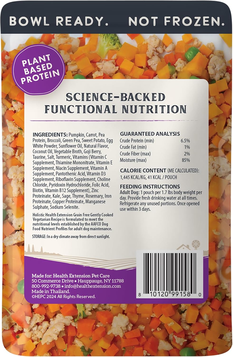 Health Extension Gently Cooked Grain-Free Vegetarian Formula Dog Food, Human-Grade & Shelf-Stable with Superfoods, Supports Digestion, Immunity, Skin & Coat, 3 oz Pouch (Pack of 10)