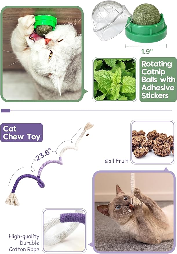 Cat Toys for Indoor Cats, 21 PCS Interactive Toy Set with Springs, Mice, Catnip Ropes, Pompom Balls, Bells, Catnip Ball, and Hanging Toys, Gift Box for Kittens and Adult Cats