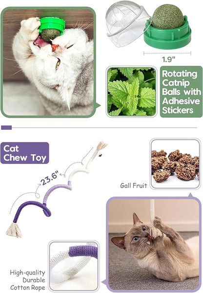 Cat Toys for Indoor Cats, 21 PCS Interactive Toy Set with Springs, Mice, Catnip Ropes, Pompom Balls, Bells, Catnip Ball, and Hanging Toys, Gift Box for Kittens and Adult Cats