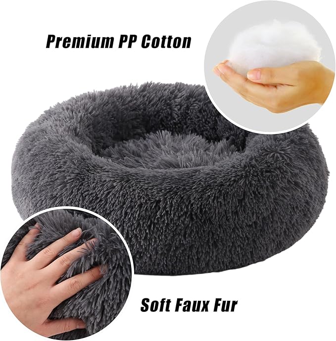 Small Round Dog Bed, Cat Beds for Indoor Cats, Calming Anti-Anxiety Donut Bed for Puppy and Kitten, Washable Round Fluffy Pet Bed for Small/Medium Dogs and Cats(Fits up to 25 lbs Pets)