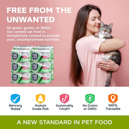 Pure Cravings Salmon and Mackerel Pate, Canned Wet Cat Food, 100% Mercury-Tested, Moist Can Fish, Grain-Free Protein, Non-GMO, 12 Pack