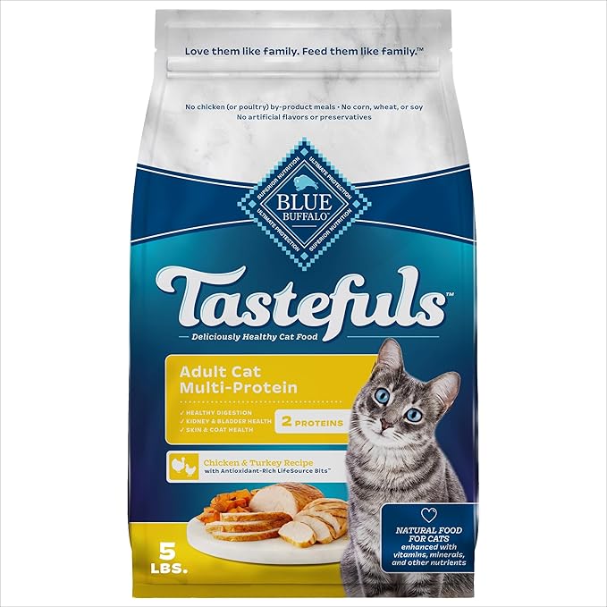 Blue Buffalo Tastefuls Adult Cat Dry Food, Multi-Protein Chicken & Turkey Recipe, 5-lb. Bag
