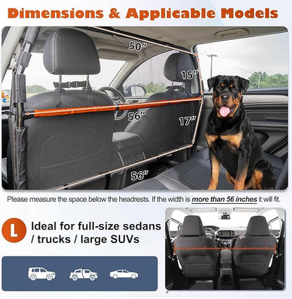 Dog Car Barrier, 56" Wide See Through Car Back Seat Cargo Area Pet Restraint Divider, Travel Trunk Mesh Car Net Barrier Screen Separator for Dogs, Ideal for SUVs Trucks Full Sized Sedans