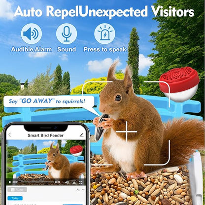 Bird Feeder with Camera Solar Powered: 2L Smart Bird Feeder, 2.5K Live Cam, AI Identification, Free 32GB Card, Waterproof Auto Video Capture for Outdoor Backyard – Gift for Festivals, Blue