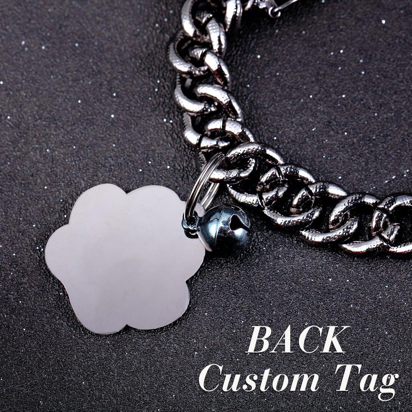 Hillban Cat Collar Diamond Chain Glitter Collar Walking Metal with Secure Buckle Cat Pet Necklace with Paw Charm and ID Tag Bell Link Cuban Jewelry Accessories(10 Inch,Steel Black, Purple)