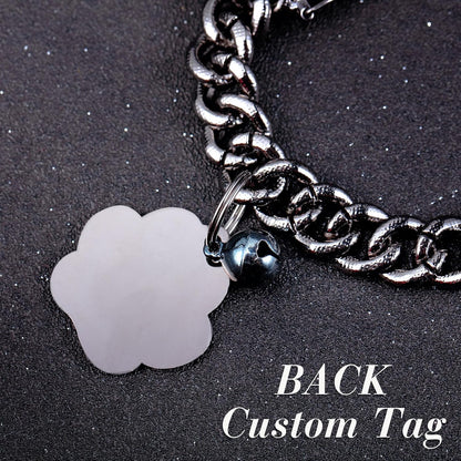 Hillban Cat Collar Diamond Chain Glitter Collar Walking Metal with Secure Buckle Cat Pet Necklace with Paw Charm and ID Tag Bell Link Cuban Jewelry Accessories(8 Inch,Steel Black, Purple)