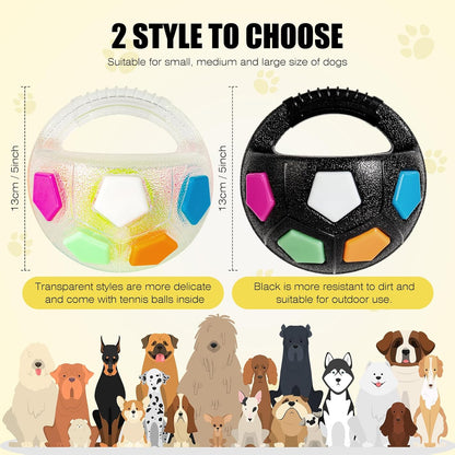 Dog Toy Ball with Handle, Toss and Fetch Play, Interactive Ball for Dogs Playing, Squeaky Floating (Transparent)