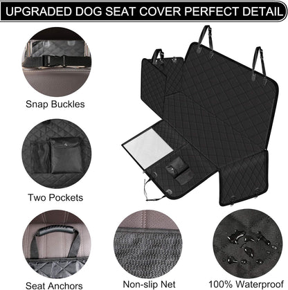 Femuar Dog Car Seat Cover with Storage Pockets Mesh Visual Window, Waterproof Nonslip , Heavy Duty Scratchproof Pet Dog Back Seat Cover Hammock for Cars Trucks and SUVs