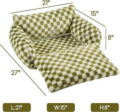 Hollypet Cat Bed Fluffy Plush Mutifuctional Double-Layer Soft Pet Couch Orthopedic Sofa Nest Beds for Small Cats and Dogs, Green and White (21x15x8 inch)