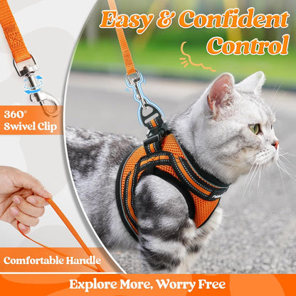 rabbitgoo Cat Harness and Leash Set for Walking Escape Proof, Adjustable Soft Kittens Vest with Reflective Strip for Cats, Comfortable Outdoor Vest,Light Orange,M