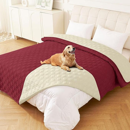 hyha Waterproof Dog Bed Blanket, Soft Pet Blankets, Waterproof Couch Cover for Dogs, Reversible Sofa Covers Washable for Furniture (68x82 Inch, Wine Red/Beige)