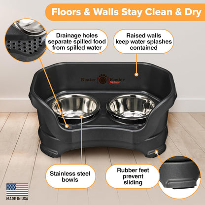 Neater Feeder Deluxe Mess Proof Cat Bowls Elevated for All Breeds – Made in USA – No Spill Raised Bowls for Indoor Cats – Stainless Steel Food and Water Bowl Set, Pet Dish Feeding Station, Black