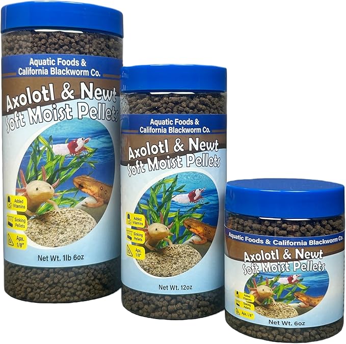 Aquatic Foods Inc. Axolotl Pellet Food 1/8" Soft Moist Sinking Pellets for Juvenile Axolotl Also Shrimp, Snails, Crayfish, Bottom Tropical Fish, Blackworm Pellets Included 6oz Canister