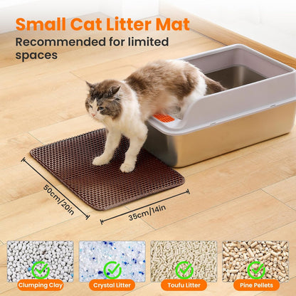 Small Cat Litter Mat, 20x14’’ Double Layer Honeycomb Cat Litter Box Mat, Non Slip Waterproof Urine Proof Litter Trapping Mat for Floor, Kitty Litter Pad, Indoor Pet Supplies, Brown