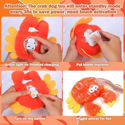 Interactive Dog Toys, Crab Dog Toy that Wiggle Pinchers, Dog Toys to Keep Them Busy, Touch Activated Dog Toys for Small / Medium / Large Puppy Enrichment, Rechargeable Pet Toys Plush, Squeaky Dog Toys