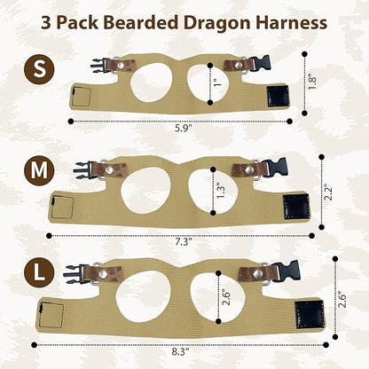 AIITLE 3 Pack Adjustable Bearded Dragon Harness and Leash Set - Leopard Print, Comfort Soft Leather Vest for Lizards, Iguanas, Guinea Pigs, Outdoor Walking & Camping, Brown