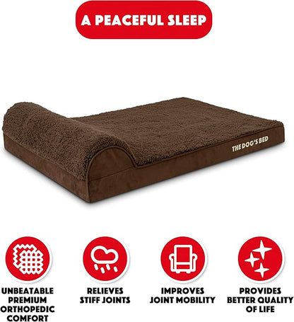 The Dog’s Bed Orthopedic Headrest Dog Bed Med Brown, Memory Foam, Pain Relief for Arthritis, Hip & Elbow Dysplasia, Post Surgery, Lameness, Waterproof Washable Cover