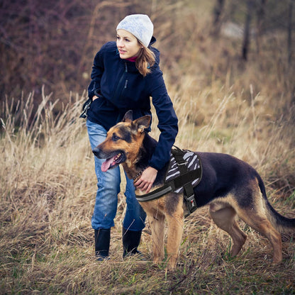 Dogline Dog Harness, Reflective No-Pull Adjustable Vest with Handle for Walking, Training, Breathable, No - Choke Harness for Small, Medium or Large Dogs Room for Patches Zebra Black/White XL 33"-46"