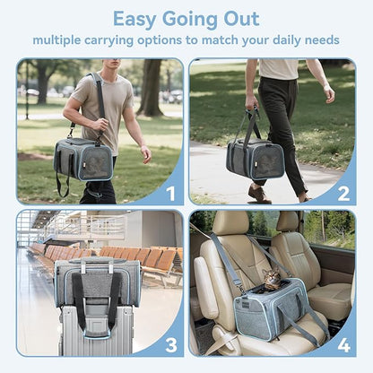 Petsfit Expandable Small Cat Carriers Dog Carrier, Airline Approved Soft-Sided Portable Washable Pet Travel Carrier with Two Extension Up to 9LB