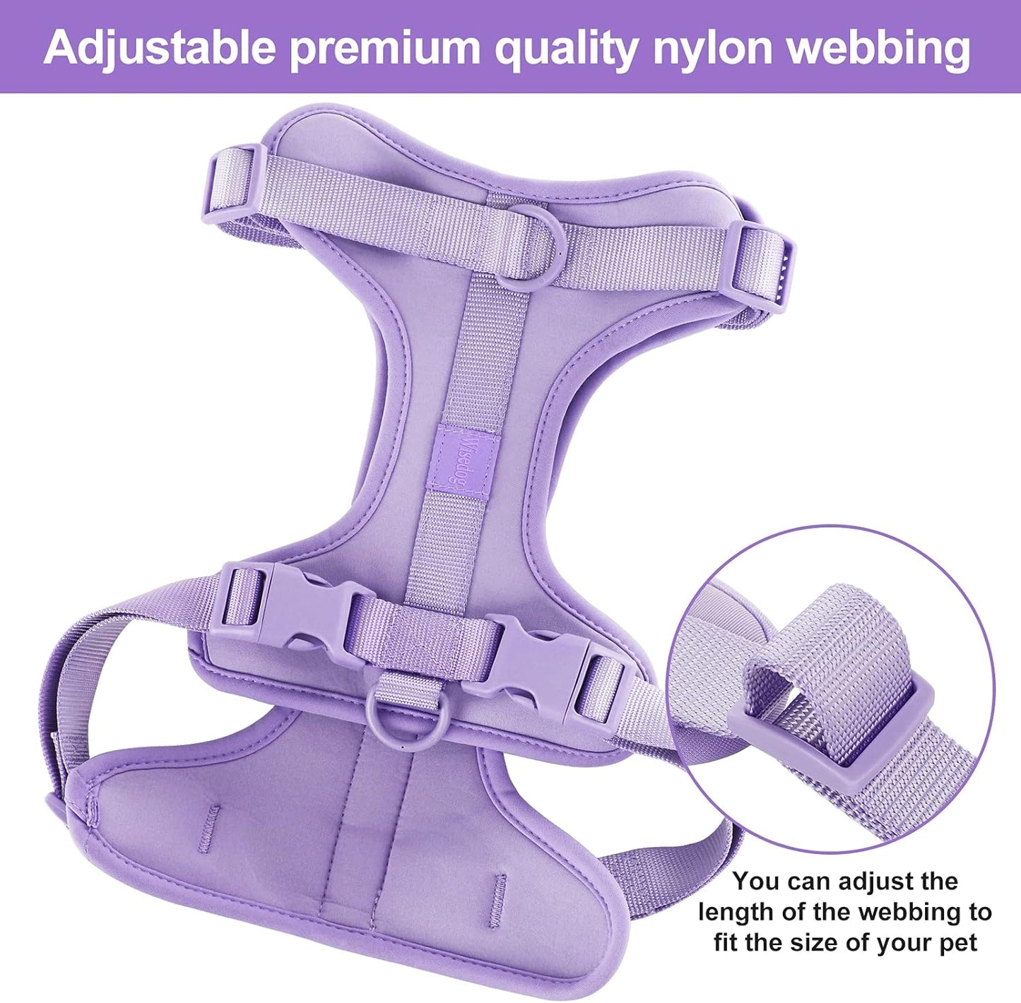 No Pull Lightweight Dog Harness: Adjustable Durable Breathable Mesh Pet Vest Harness with Soft & Comfortable Cushion, for Small Medium Large Dogs (Lilac, L)