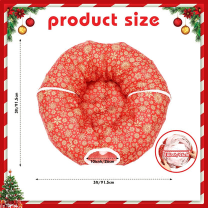 Cat Tunnel Bed Under Christmas Tree 36'' Kitten Circle Donut Tunnel Skirt with Ball Mat Decorative Xmas Folding Home Kitty Guard Tube Holiday Party Indoor Pet(Red Gold,Snowflake)